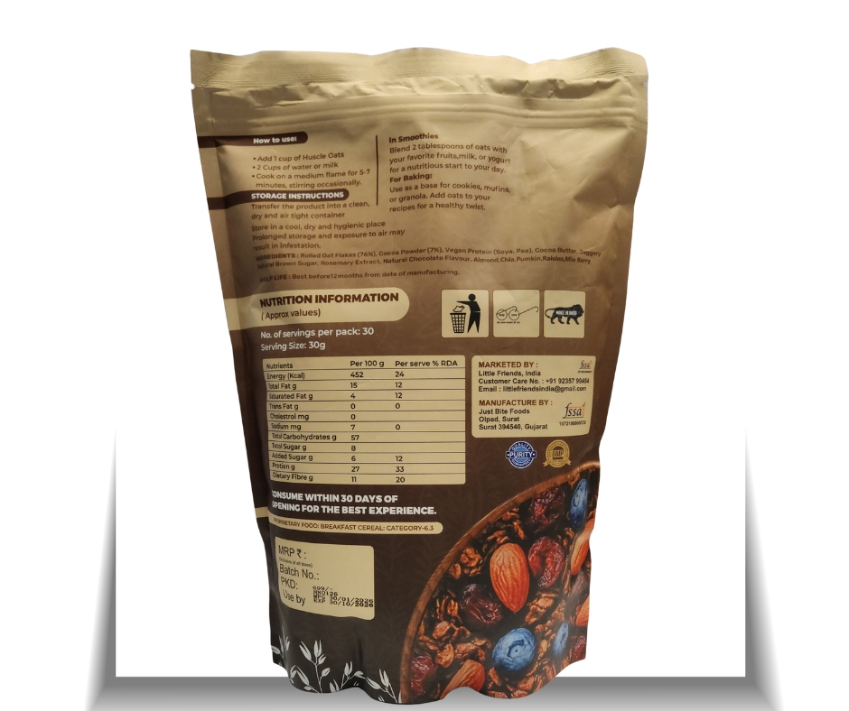 HUSCLE High Protein Oats – Dark Chocolate 1 KG - Image 2