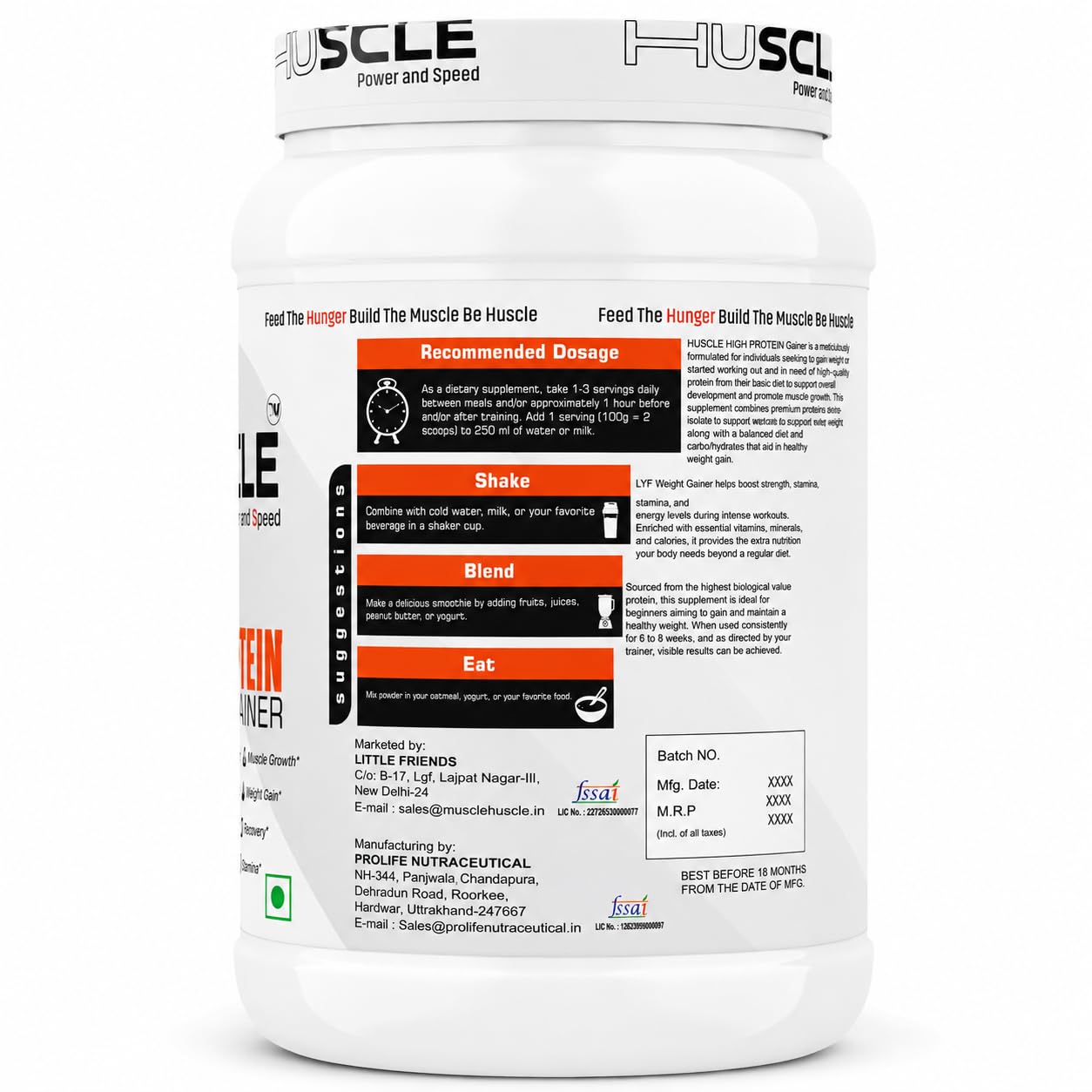 HUSCLE High Protein Gainer American Ice Cream Flavour | Nutrition Powder Beverage Mix | Protein and Carbohydrate Blend | 27 Servings | Supplement for Adults | 2.7kg Pack - Image 2