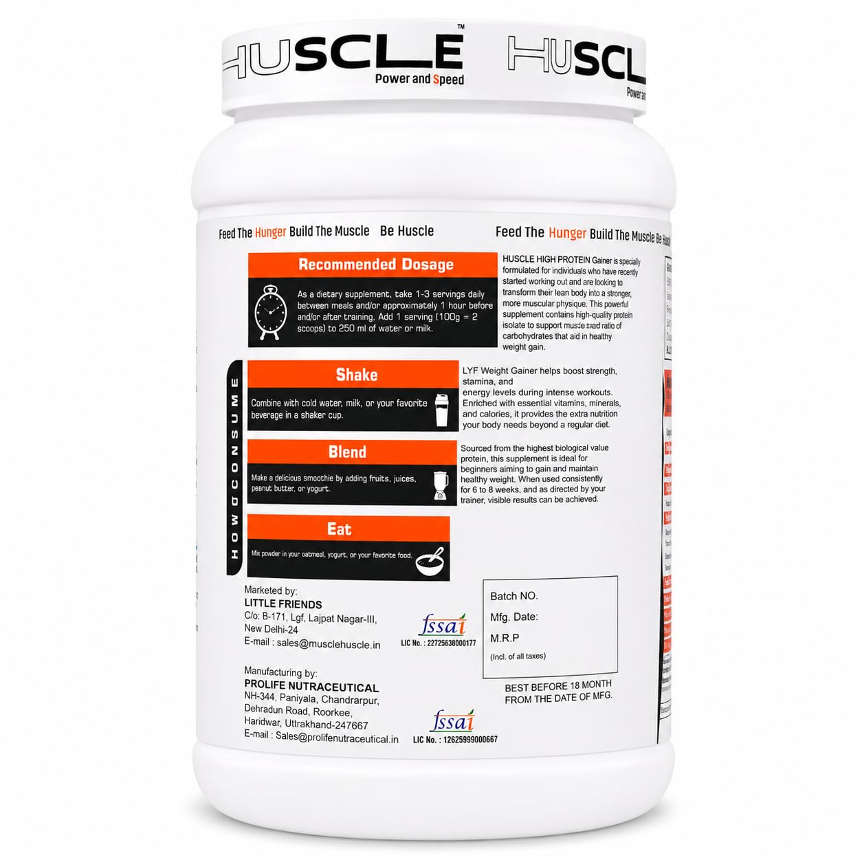 HUSCLE High Protein Gainer Chocolate Flavour | Nutrition Powder Beverage Mix | Protein and Carbohydrate Blend | 10 Servings | Supplement for Adults | 1kg Pack - Image 2