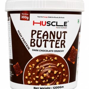 HUSCLE High Protein Peanut Butter Dark Chocolate Crunchy | Peanut Based Spread | Crunchy Texture | Dark Chocolate Flavour | Food Spread | 1200g Pack