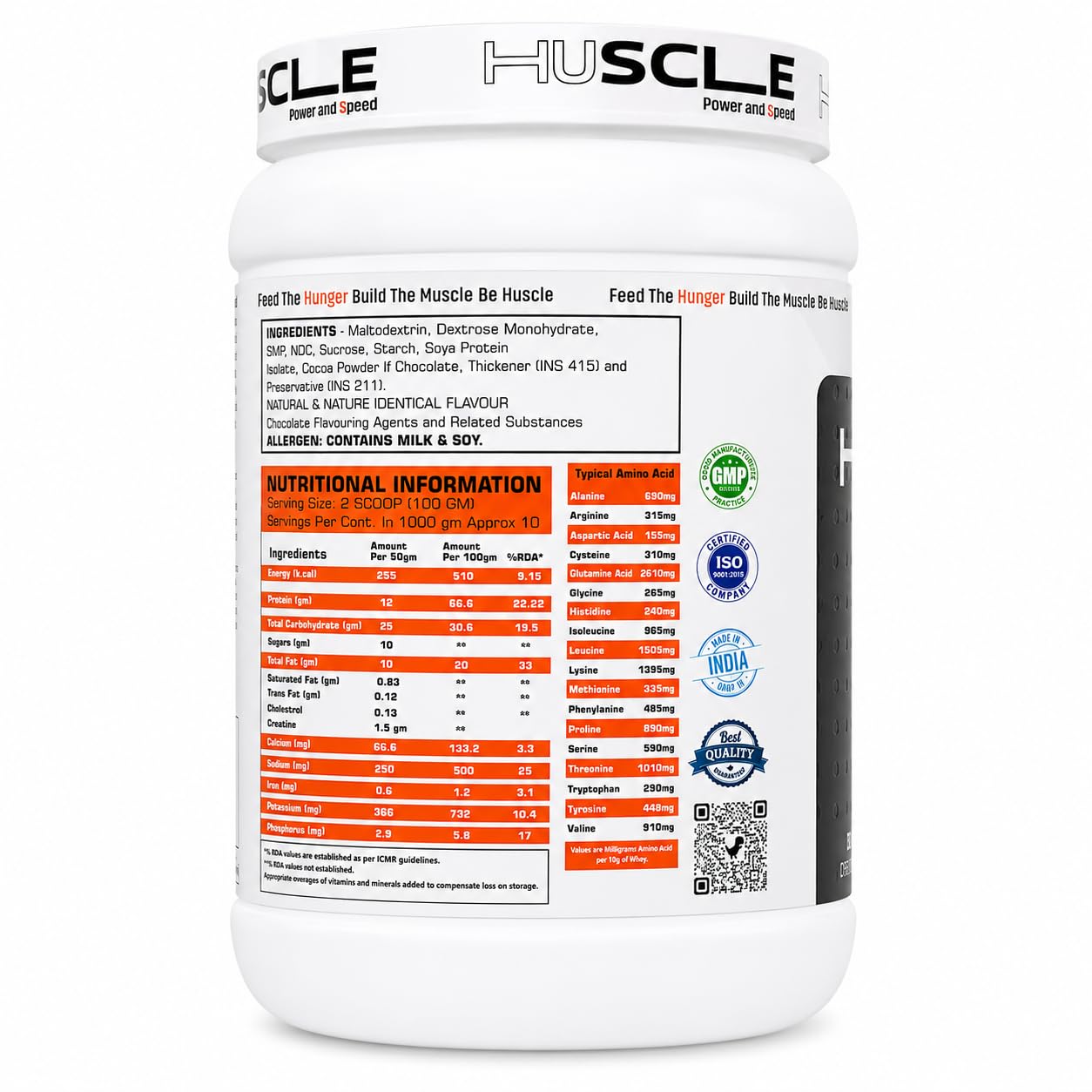 HUSCLE High Protein Gainer Chocolate Flavour | Nutrition Powder Beverage Mix | Protein and Carbohydrate Blend | 10 Servings | Supplement for Adults | 1kg Pack - Image 3