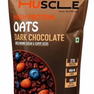 HUSCLE High Protein Oats with Dark Chocolate Brown Sugar and Super Seeds | Wholegrain Oat Blend | Breakfast Mix | Oat Based Food Product | Multi Ingredient Blend