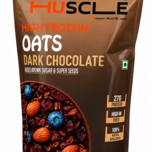 Click to see full view HUSCLE High Protein Oats with Dark Chocolate Brown Sugar and Super Seeds | Wholegrain Oat Blend | Breakfast Mix | Oat Based Food Product | Multi Ingredient Blend